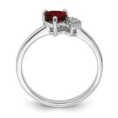 Sterling Silver Rhodium-plated Polished Garnet and Diamond Ring