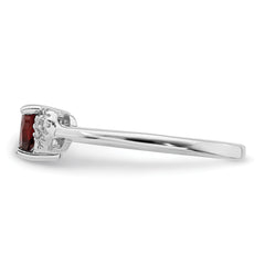 Sterling Silver Rhodium-plated Polished Garnet and Diamond Ring
