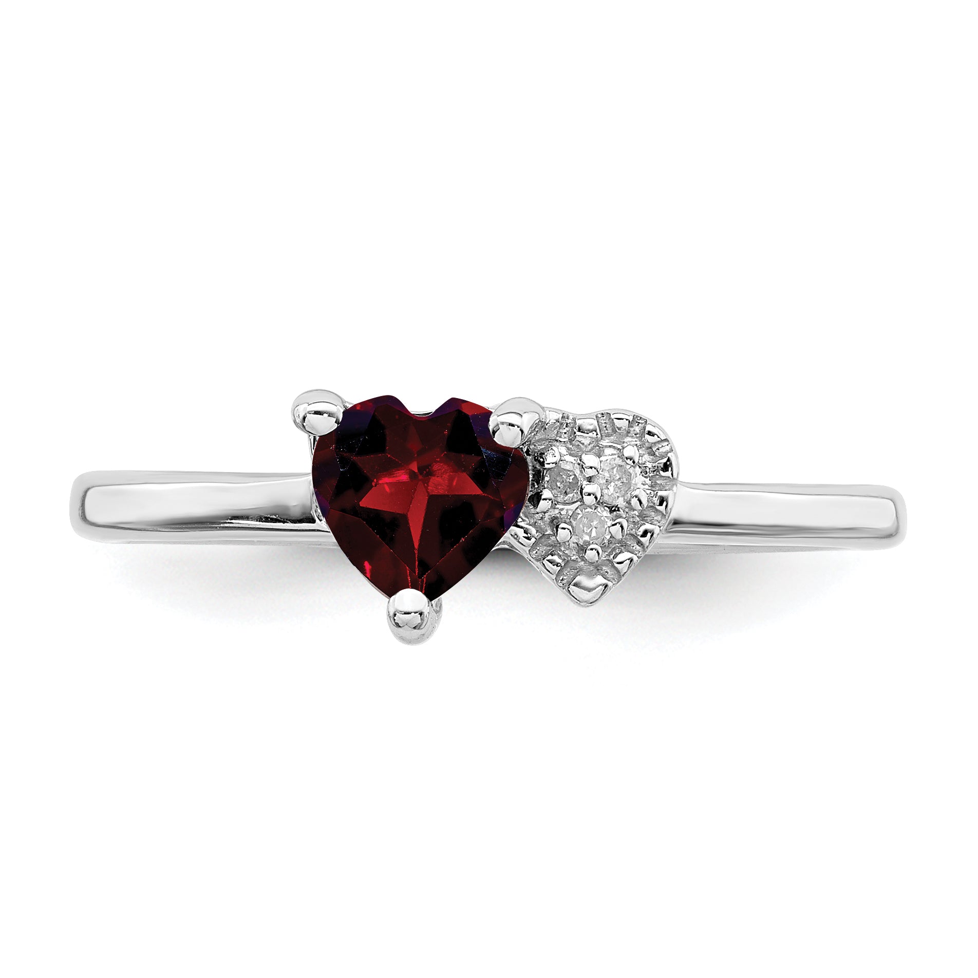 Sterling Silver Rhodium-plated Polished Garnet and Diamond Ring