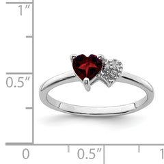 Sterling Silver Rhodium-plated Polished Garnet and Diamond Ring