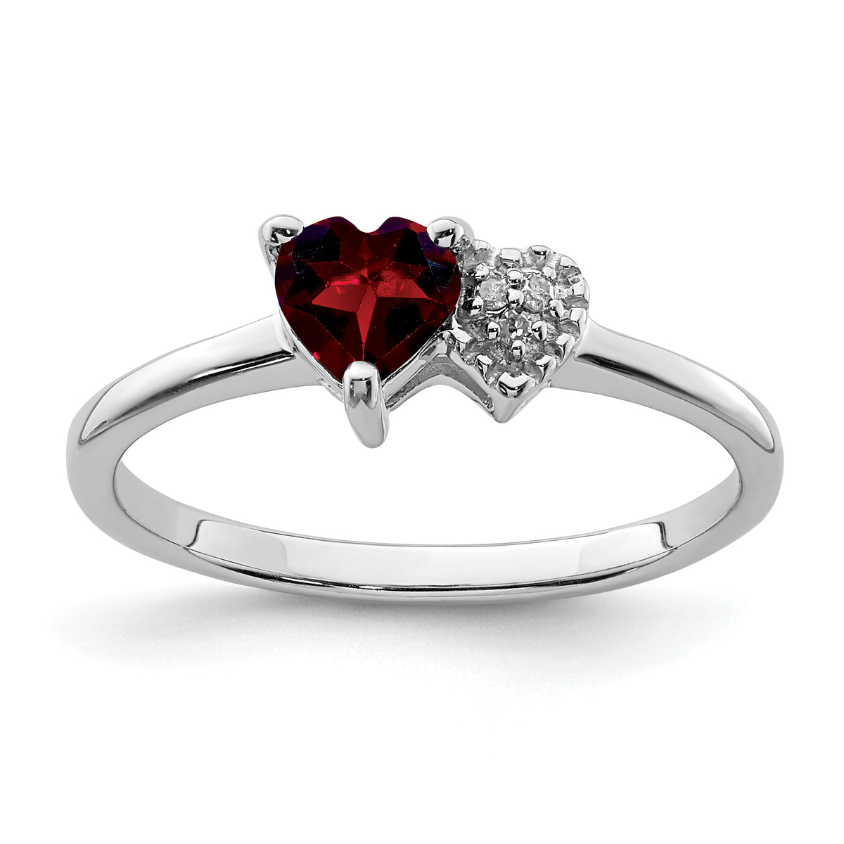 Sterling Silver Rhodium-plated Polished Garnet and Diamond Ring