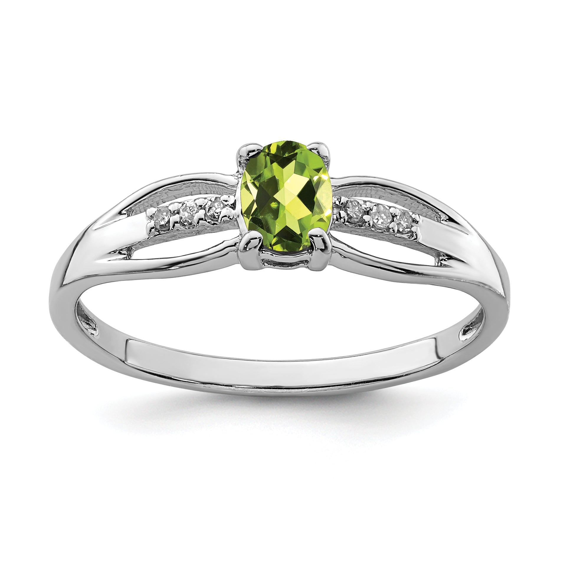 Sterling Silver Rhod-plated Diamond Peridot Ring Main image