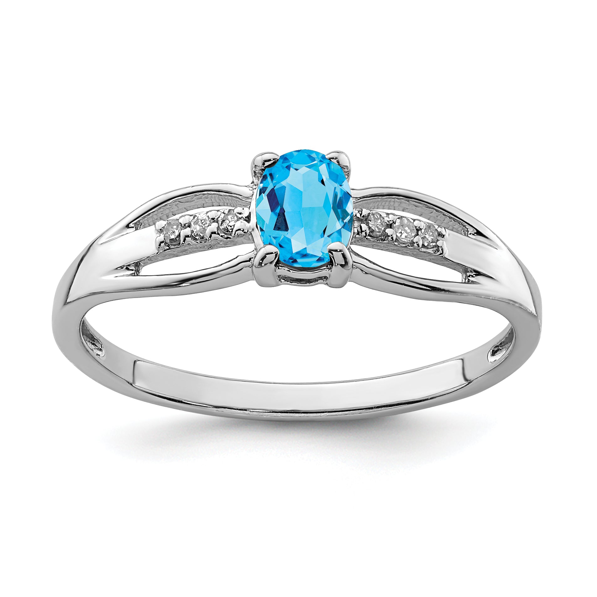 Sterling Silver Rhod-plated Diamond Light Swiss Blue Topaz Ring Main image