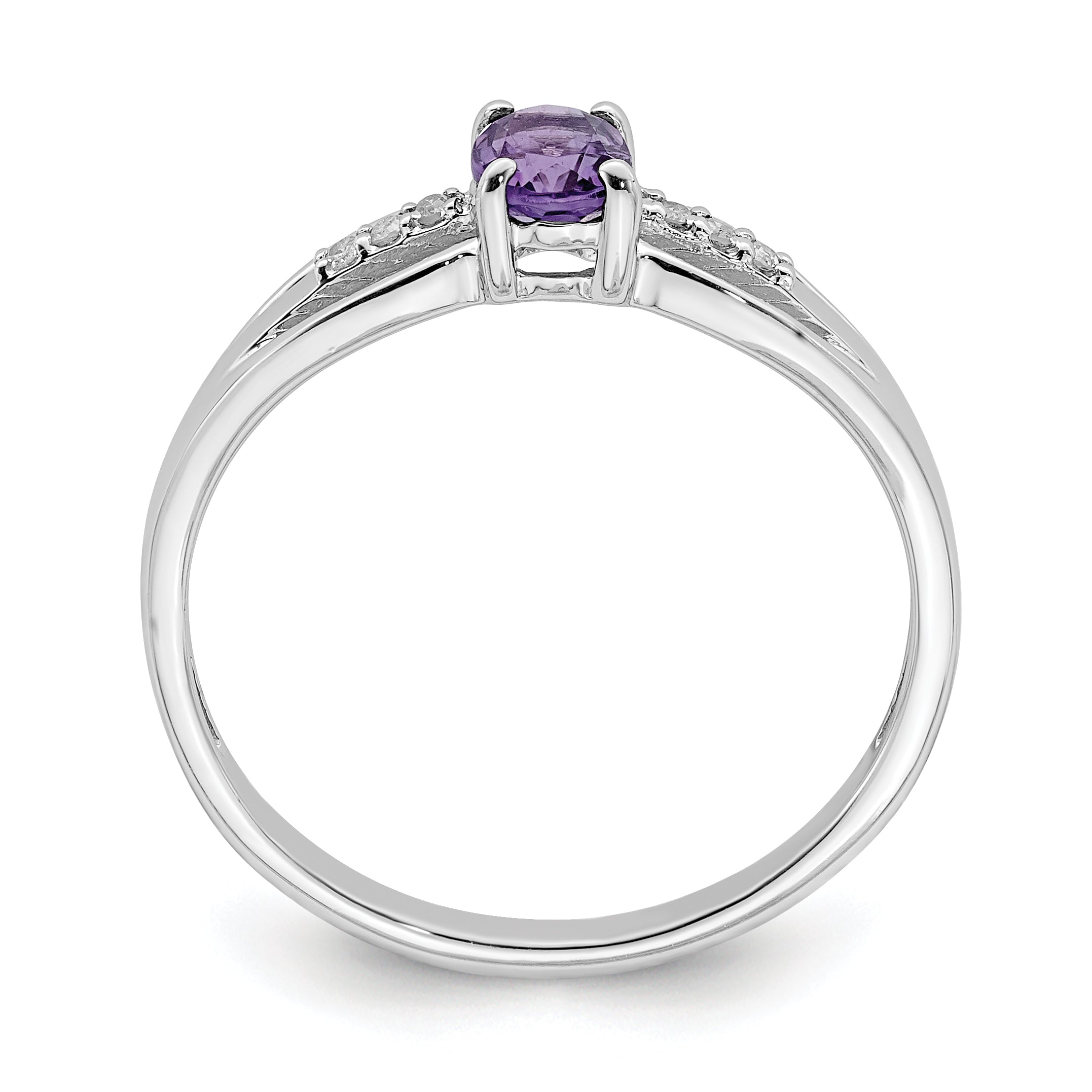 Sterling Silver Rhod-plated Diamond Amethyst Ring Secondary image