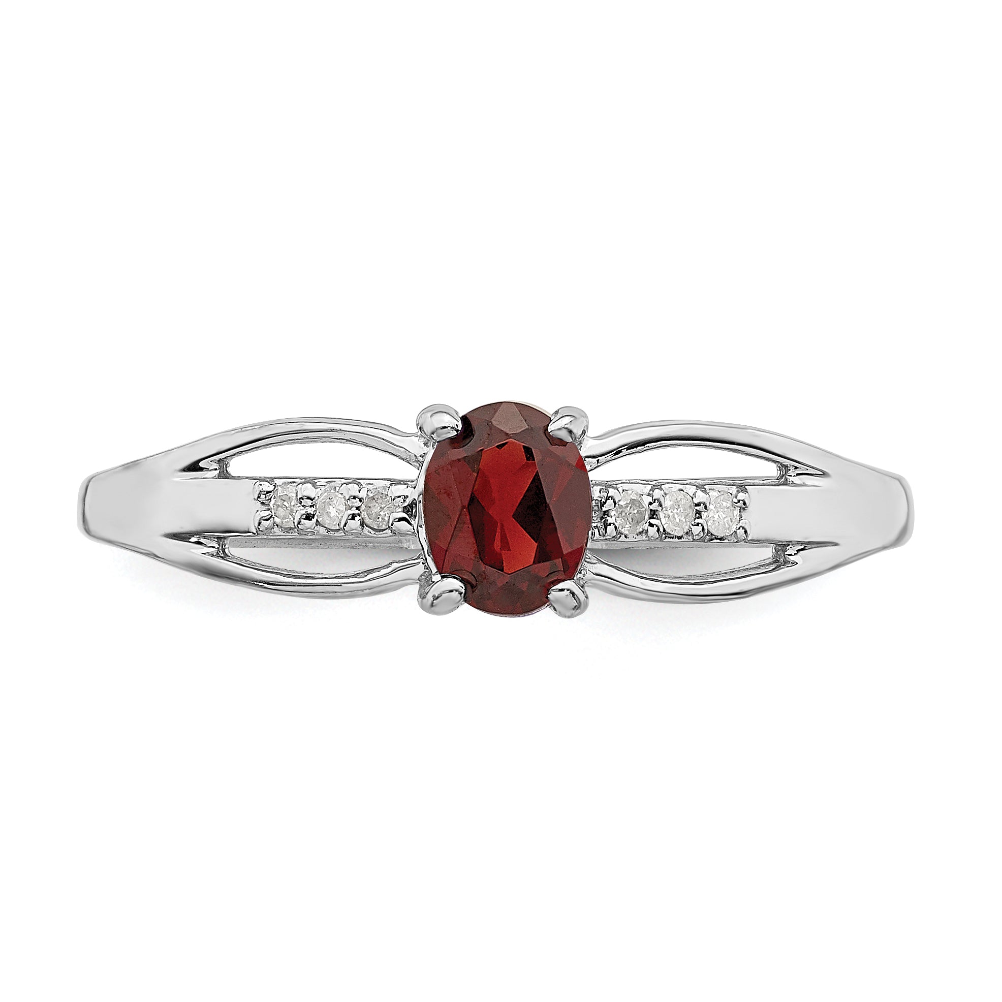 Sterling Silver Rhod-plated Diamond Garnet Ring