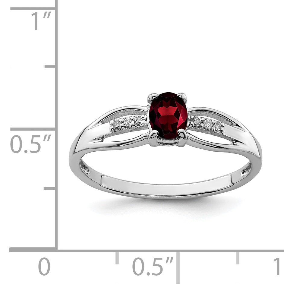Sterling Silver Rhod-plated Diamond Garnet Ring