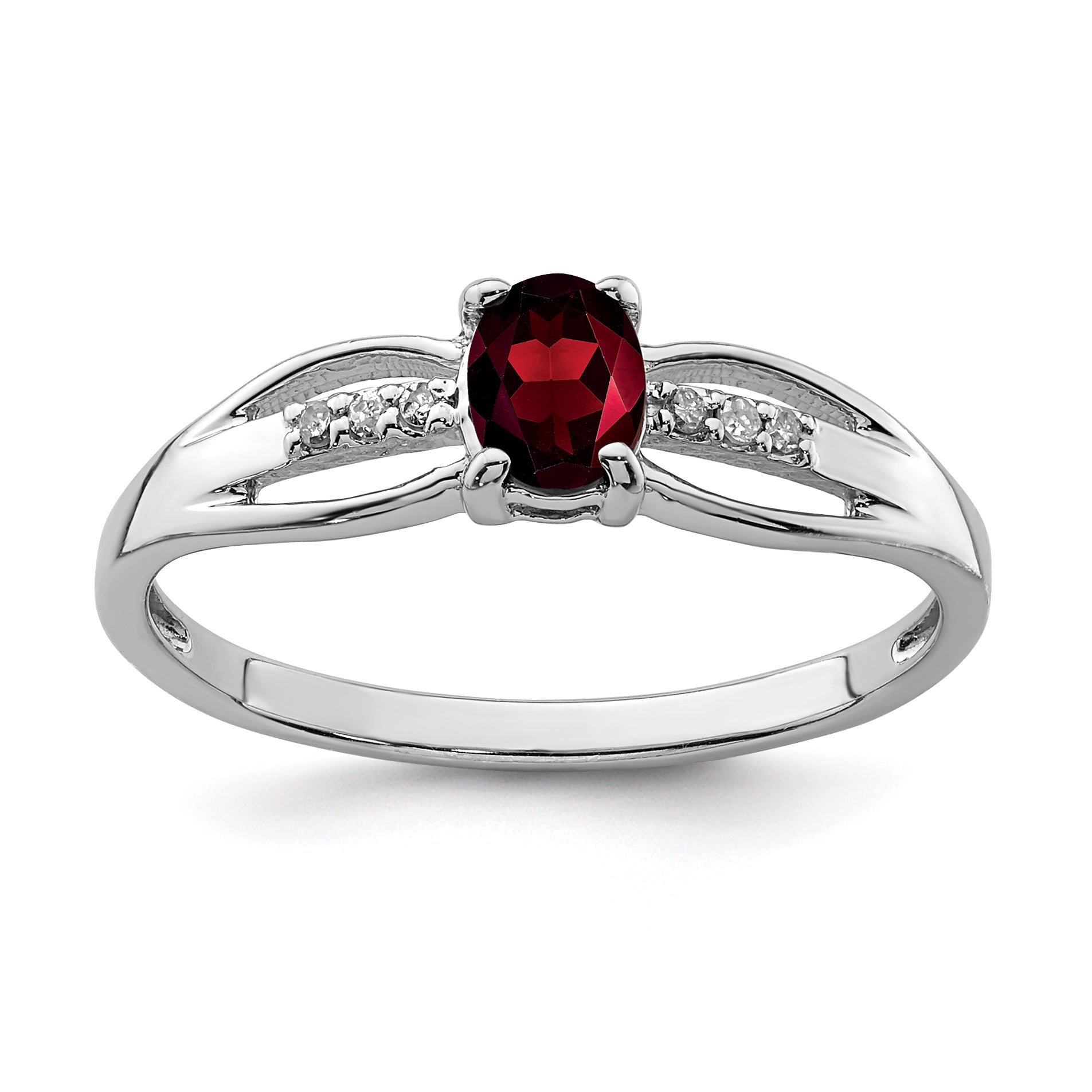 Sterling Silver Rhod-plated Diamond Garnet Ring Main image