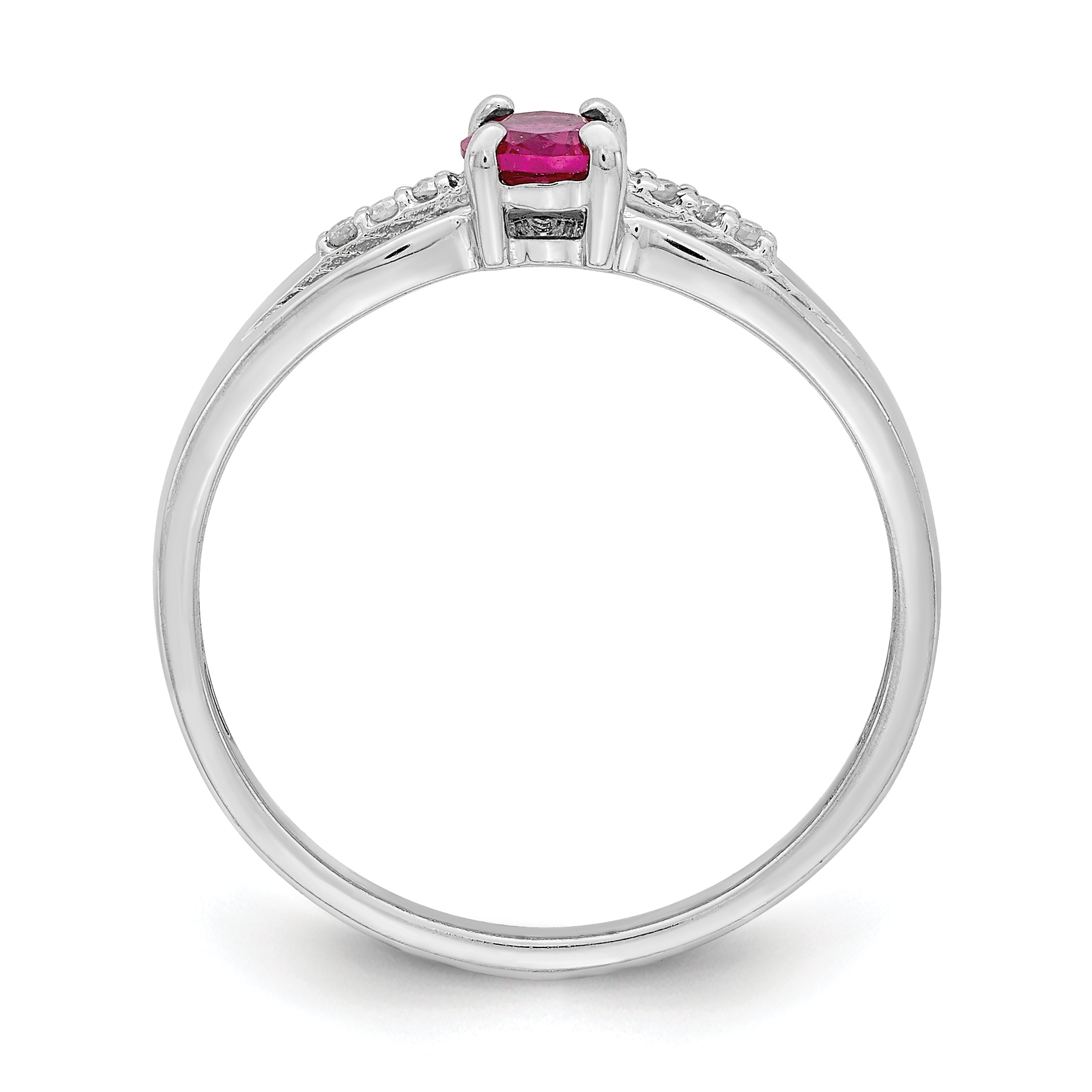Sterling Silver Rhod-plated Diamond Created Ruby Ring
