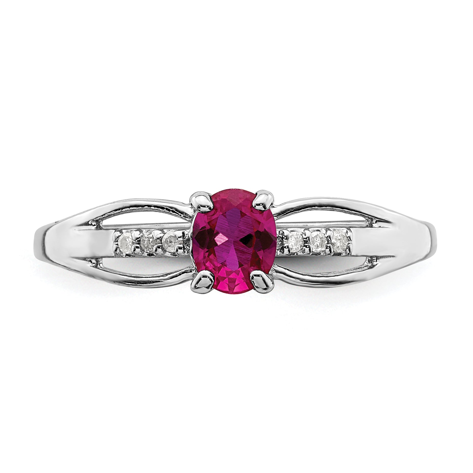 Sterling Silver Rhod-plated Diamond Created Ruby Ring