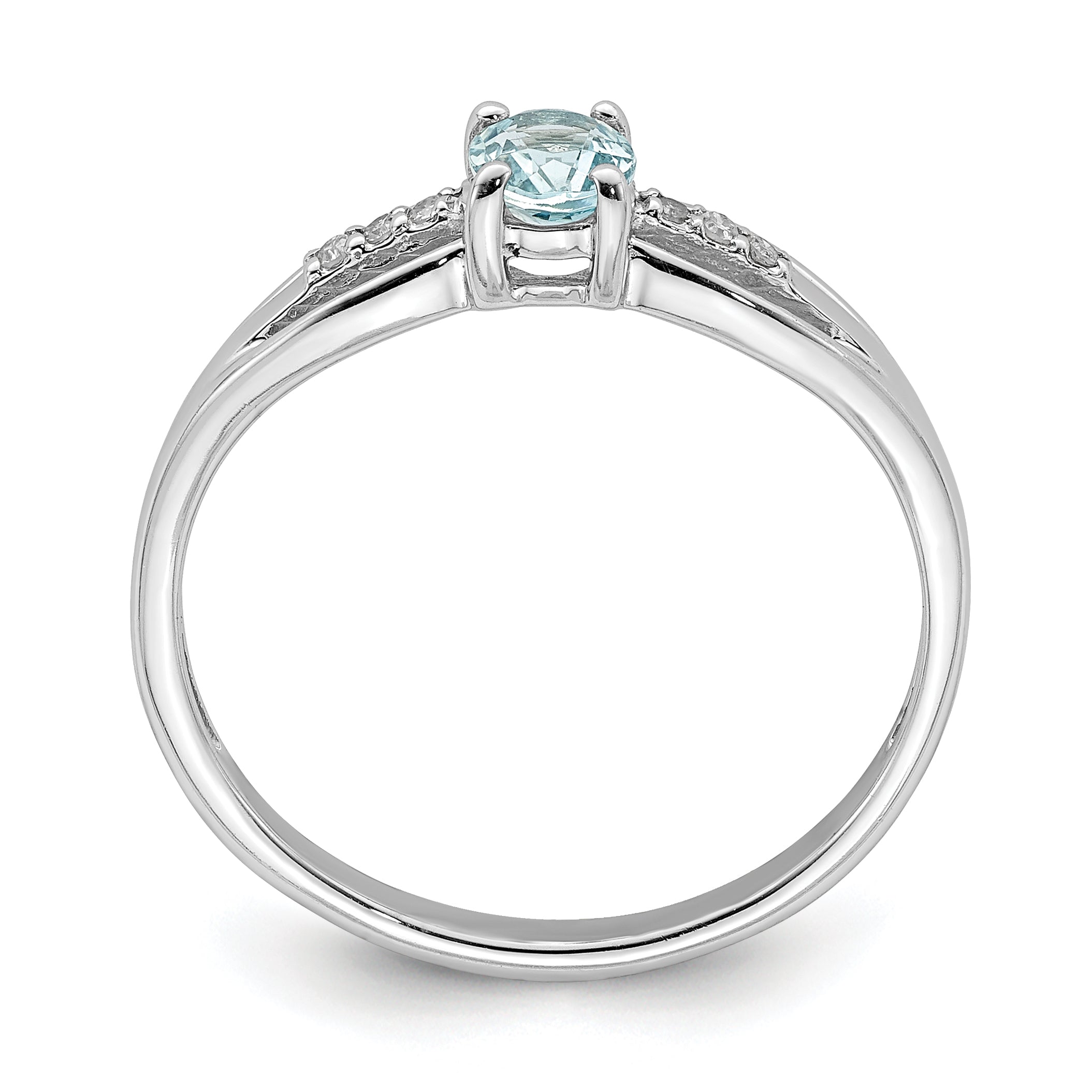 Sterling Silver Rhod-plated Diamond Aquamarine Ring Secondary image