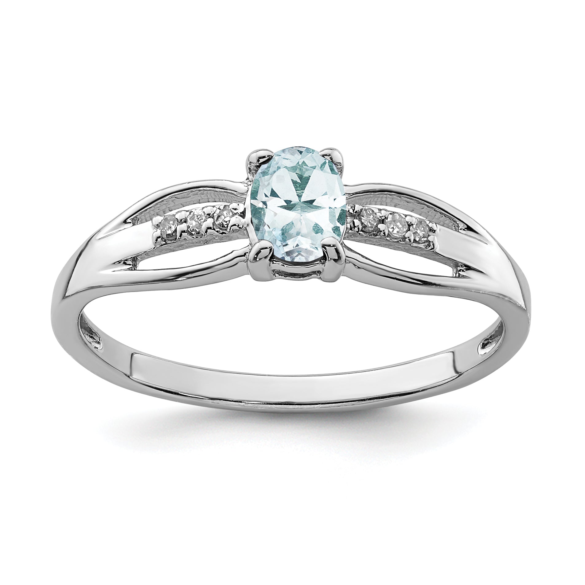 Sterling Silver Rhod-plated Diamond Aquamarine Ring Main image