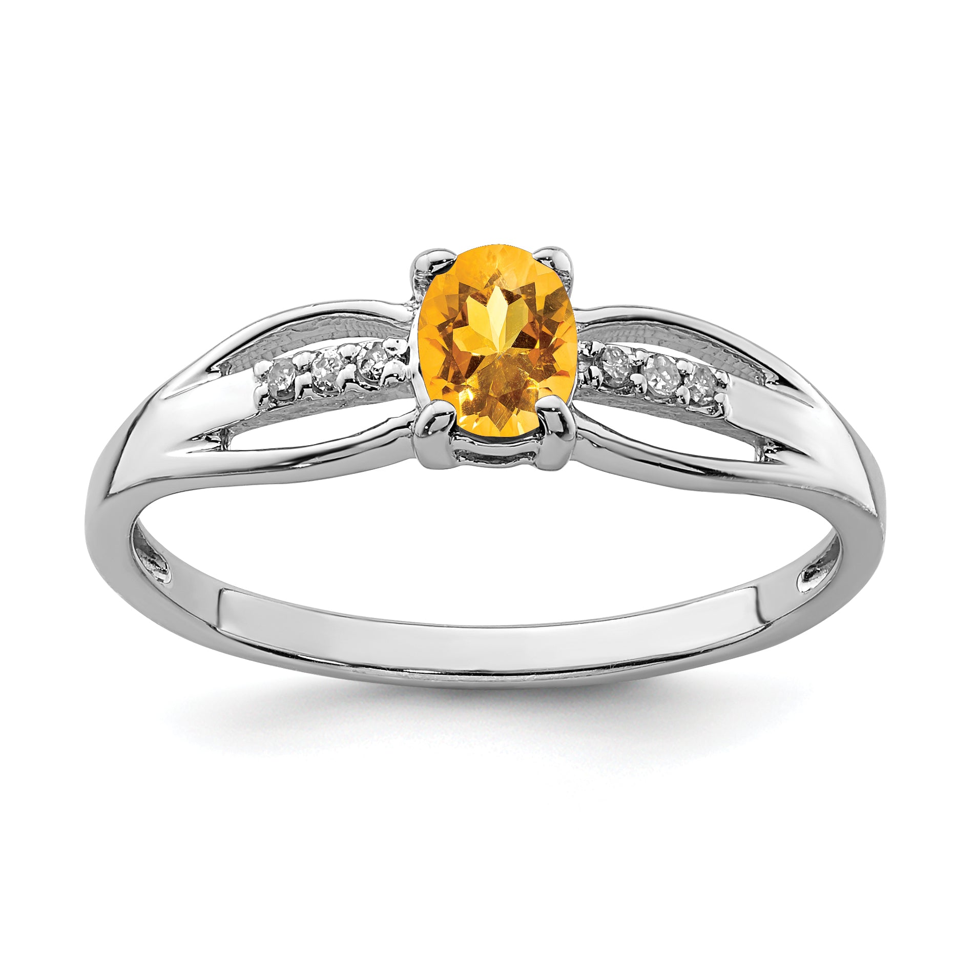 Sterling Silver Rhod-plated Diamond Citrine Ring Main image