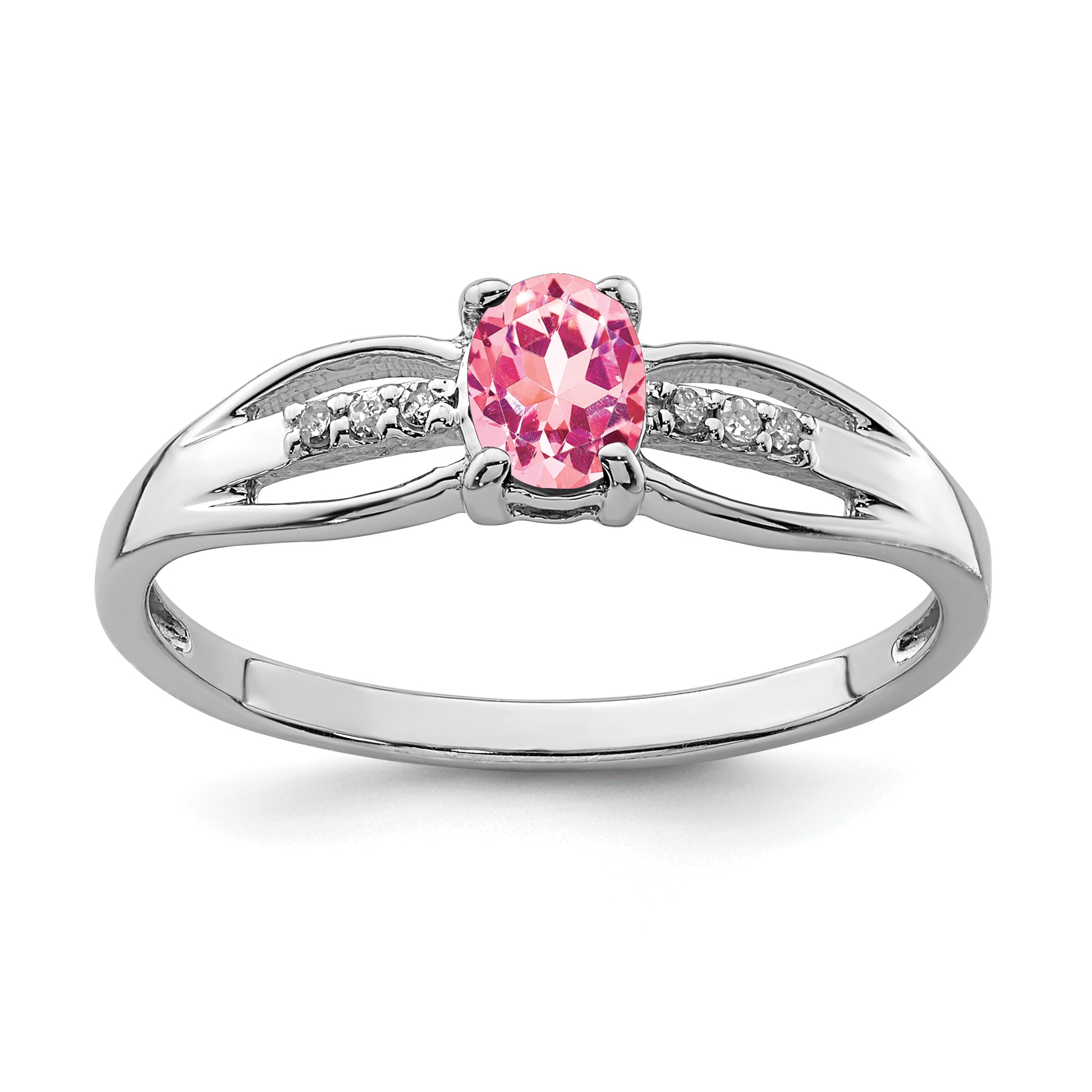 Sterling Silver Rhod-plated Diamond Pink Tourmaline Ring Main image