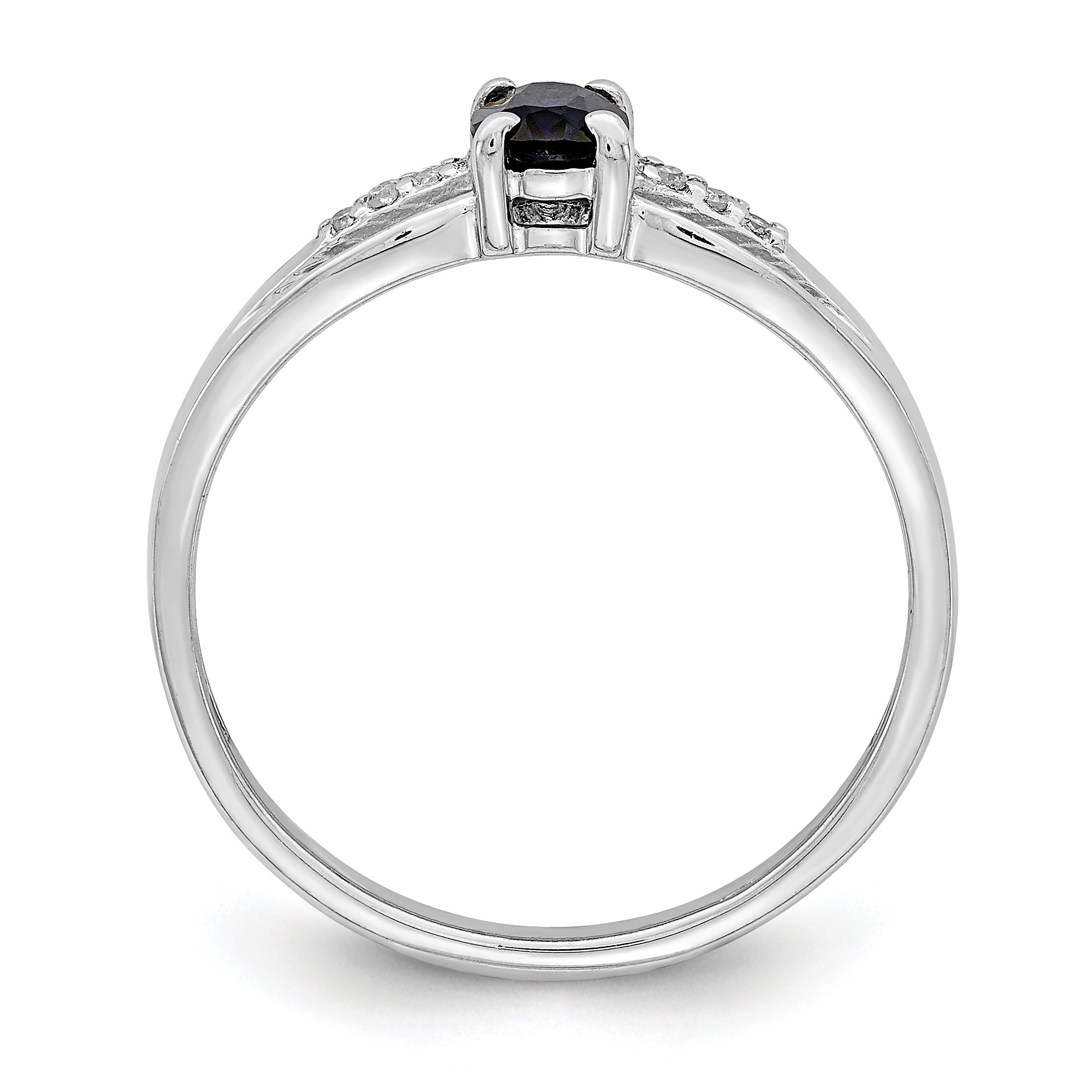 Sterling Silver Rhod-plated Diamond Created Sapphire Ring Secondary image