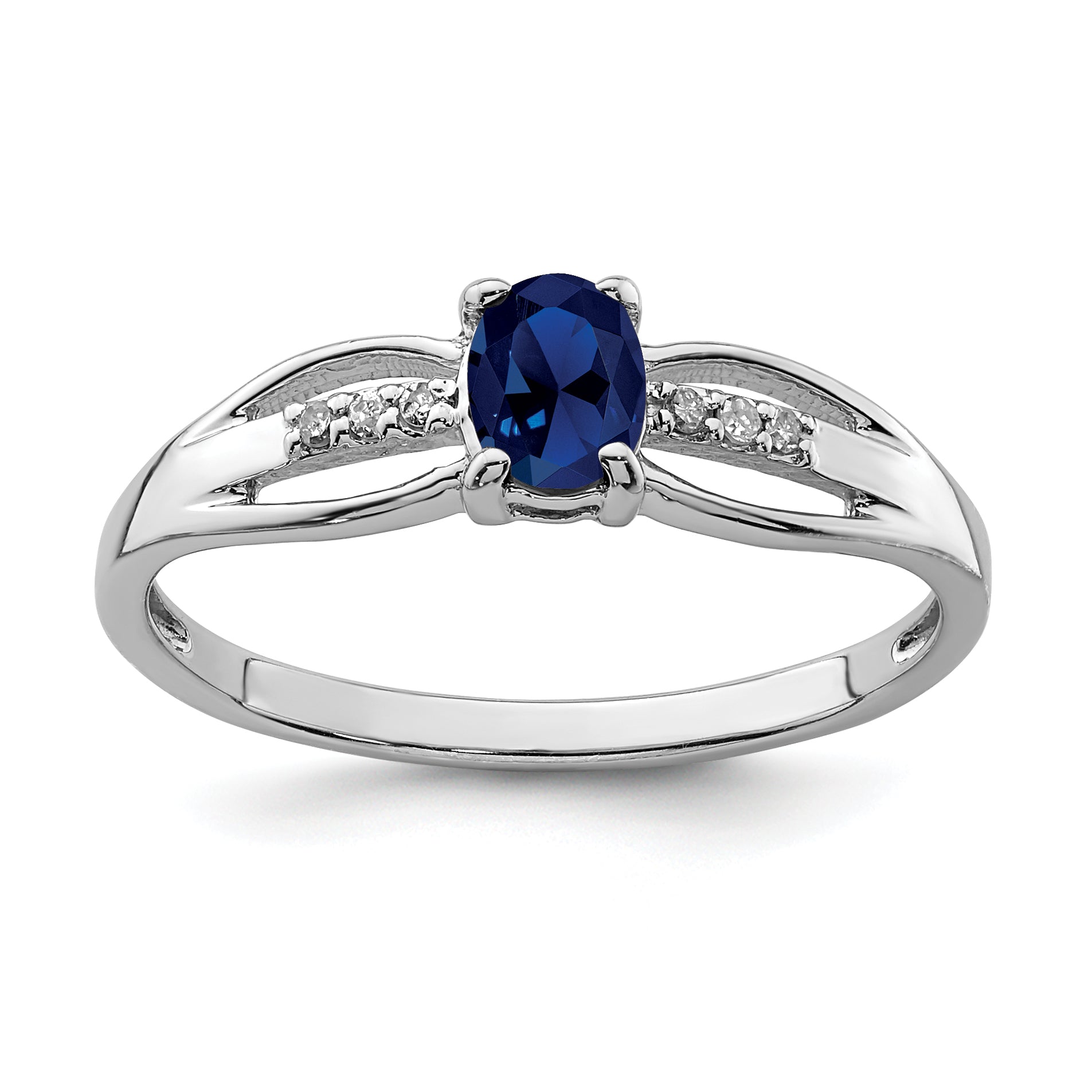 Sterling Silver Rhod-plated Diamond Created Sapphire Ring Main image