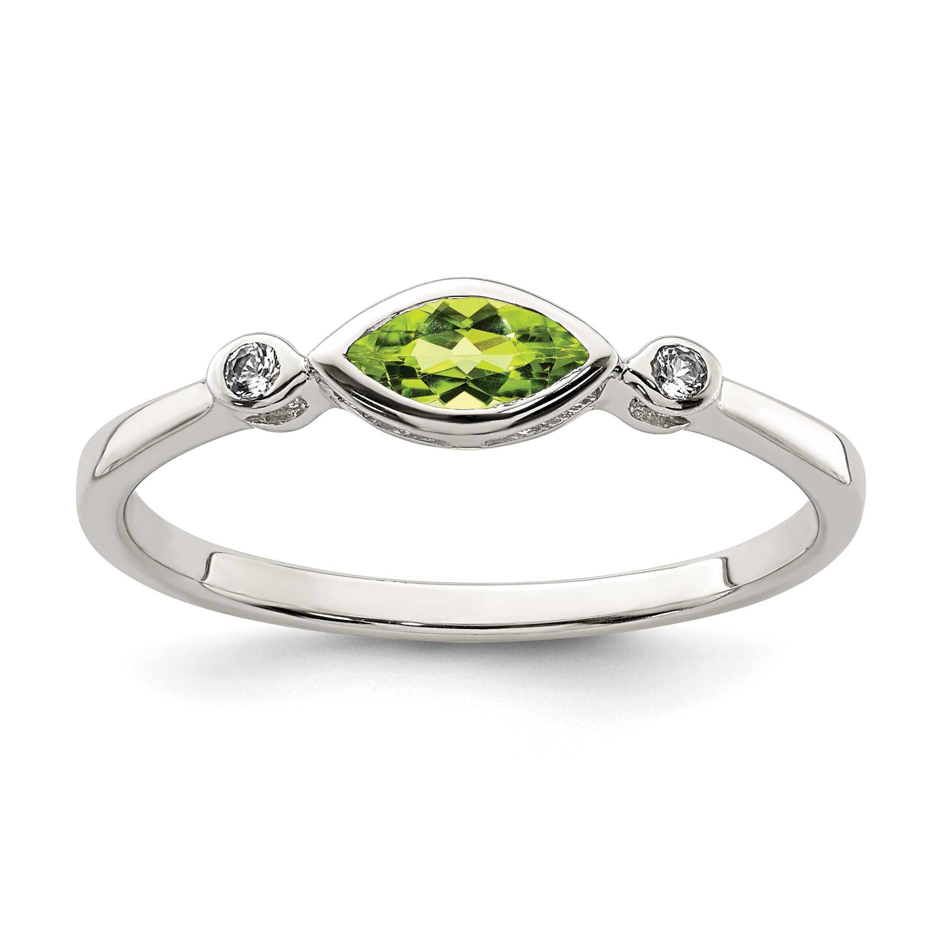 Sterling Silver Rhodium-plated Polished Peridot and White Topaz Ring Main image