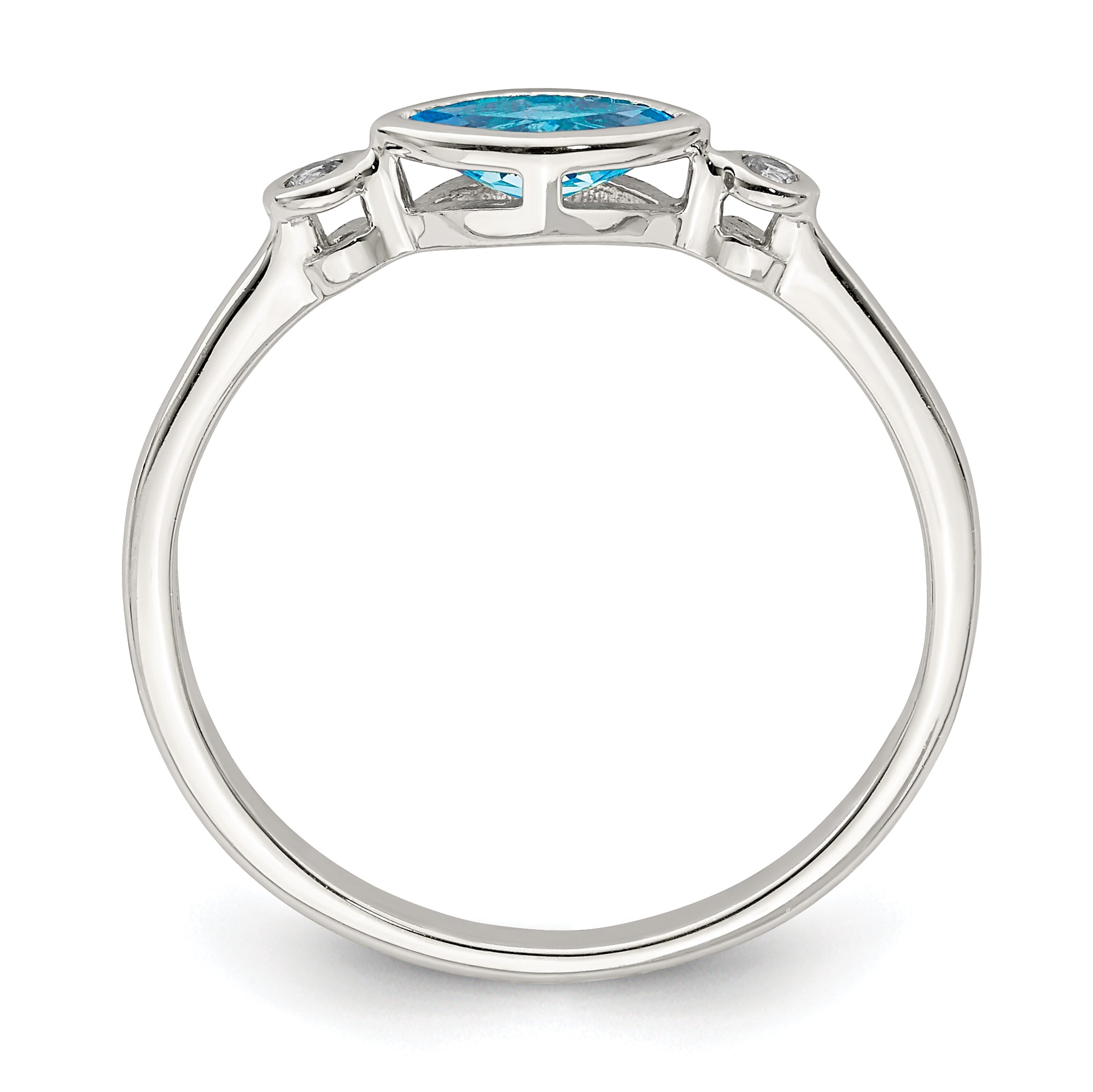 Sterling Silver Rhodium-plated Polished Blue Topaz/White Topaz Ring Secondary image