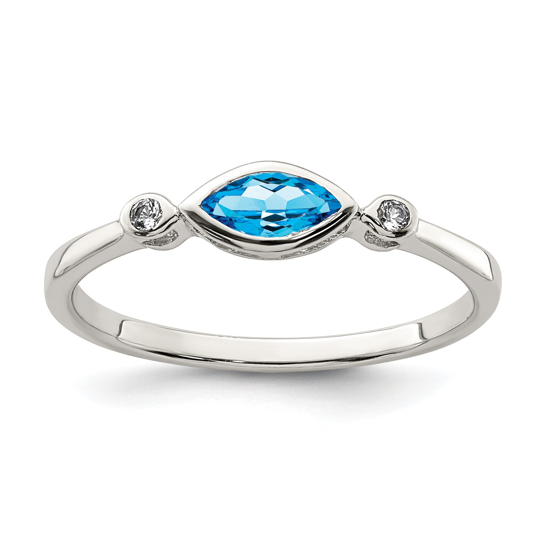 Sterling Silver Rhodium-plated Polished Blue Topaz/White Topaz Ring Main image
