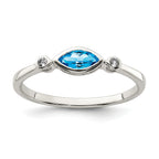 Sterling Silver Rhodium-plated Polished Blue Topaz/White Topaz Ring