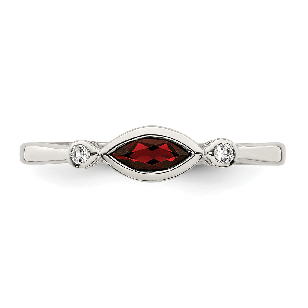 Sterling Silver Rhodium-plated Polished Garnet and White Topaz Ring