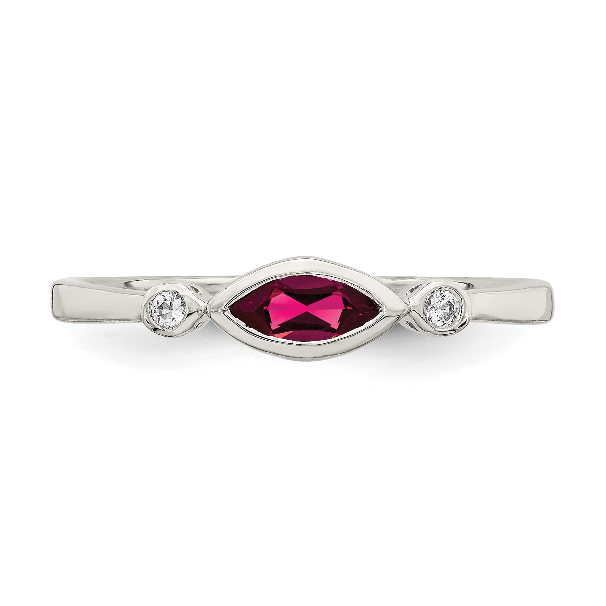 Sterling Silver Rhod-pltd Polished Created Ruby and White Topaz Ring