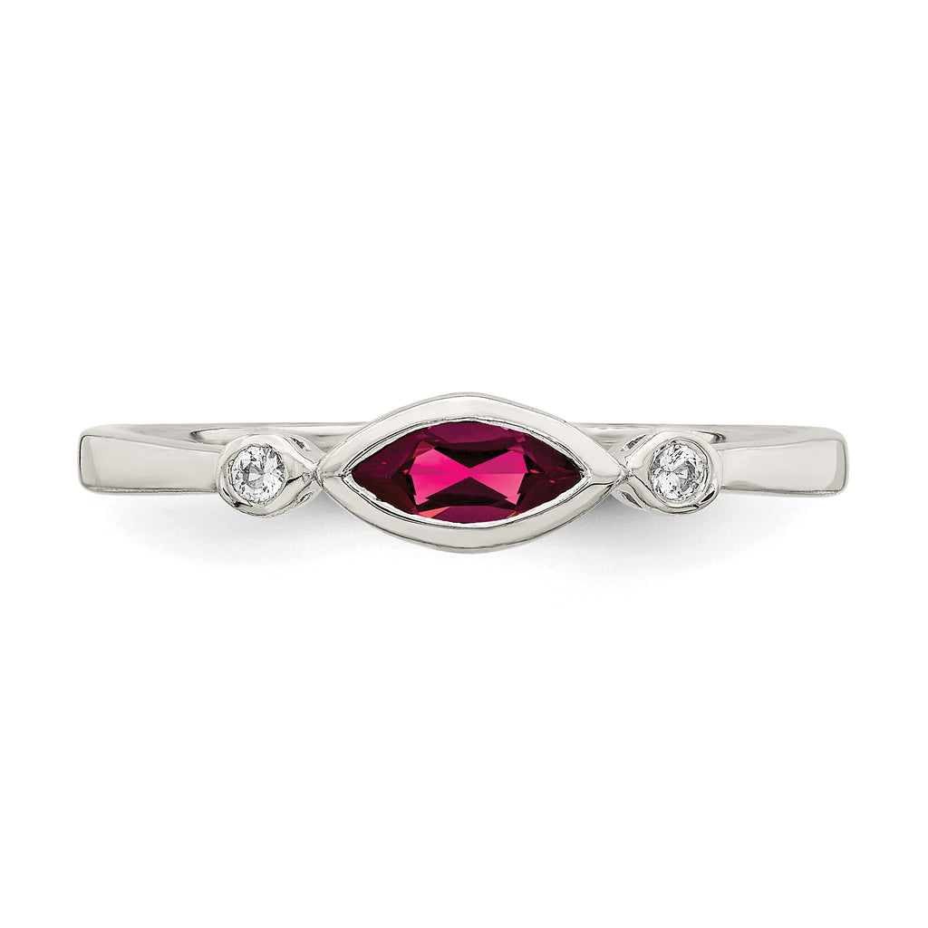 Sterling Silver Rhod-pltd Polished Created Ruby and White Topaz Ring