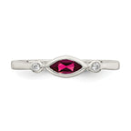 Sterling Silver Rhod-pltd Polished Created Ruby and White Topaz Ring