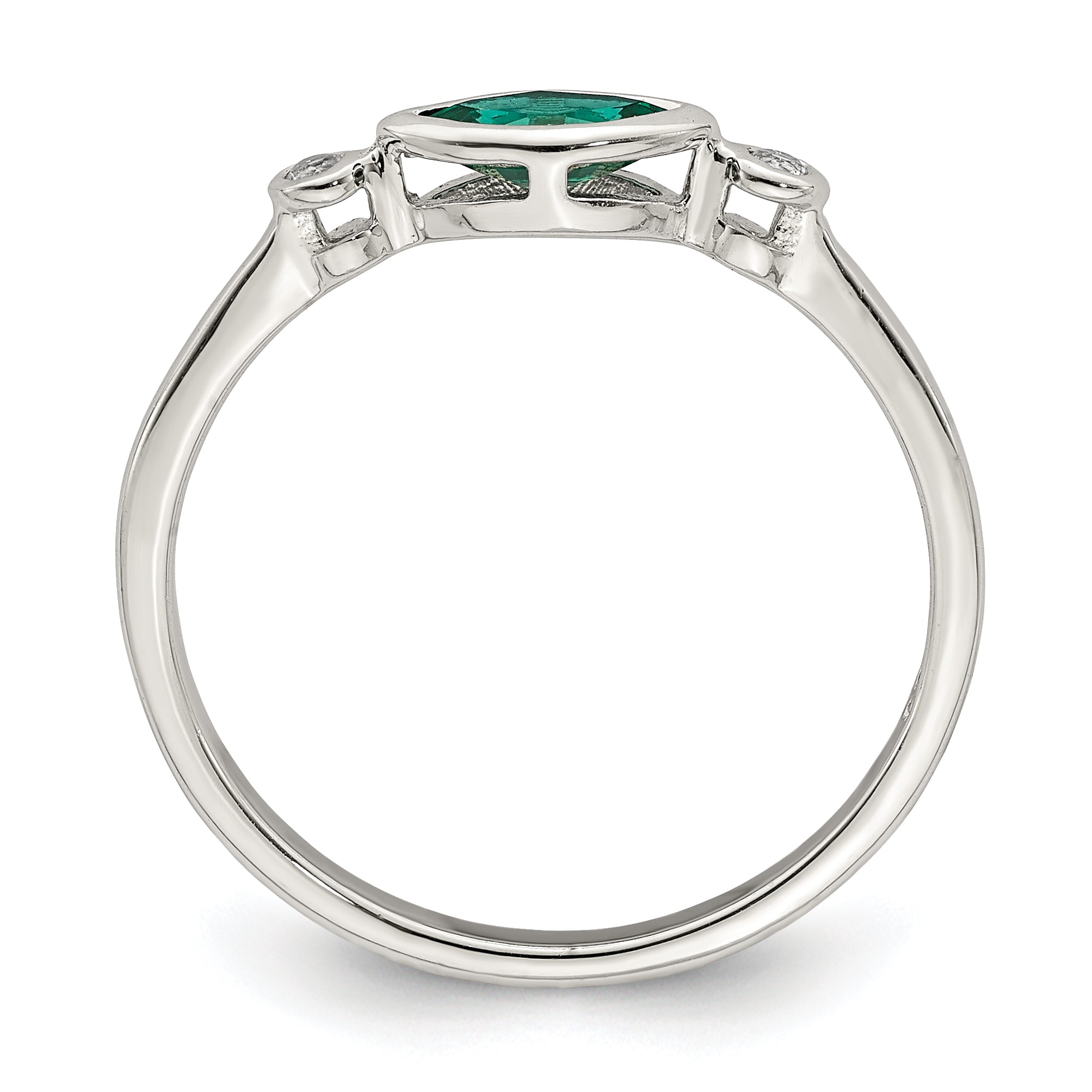 Sterling Silver Rhod-platd Polished Created Emerald/White Topaz Ring Secondary image