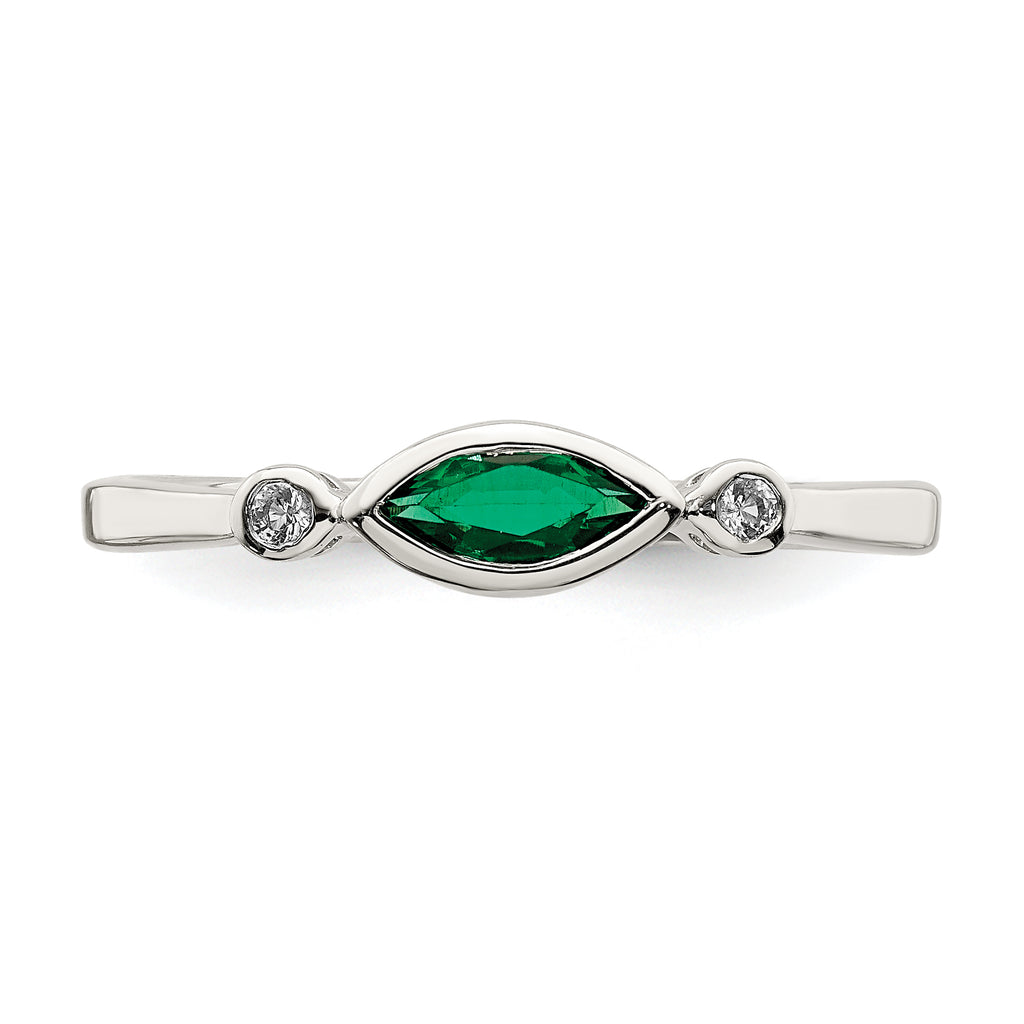 Sterling Silver Rhod-platd Polished Created Emerald/White Topaz Ring