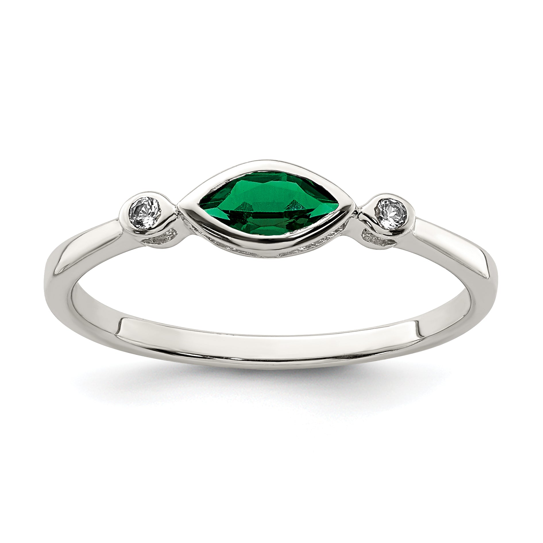 Sterling Silver Rhod-platd Polished Created Emerald/White Topaz Ring Main image