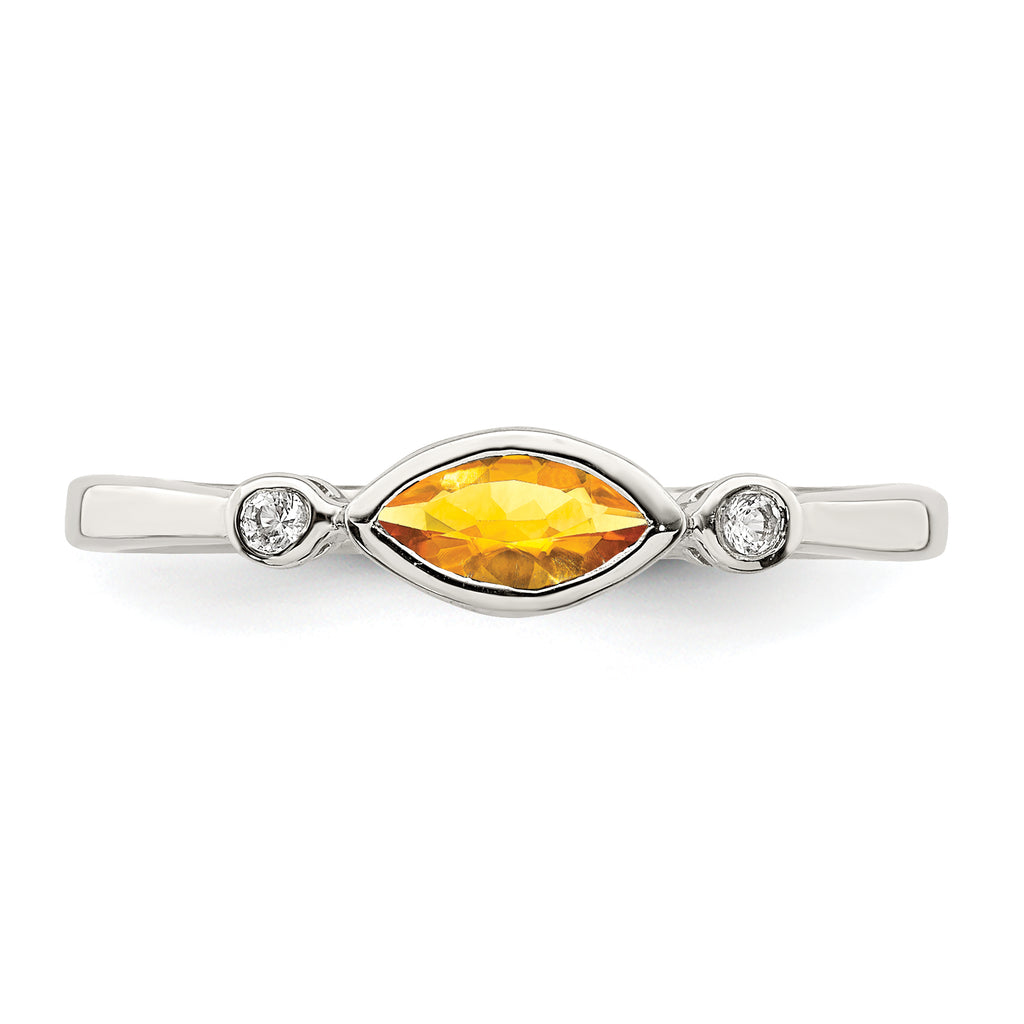Sterling Silver Rhodium-plated Polished Citrine and White Topaz Ring