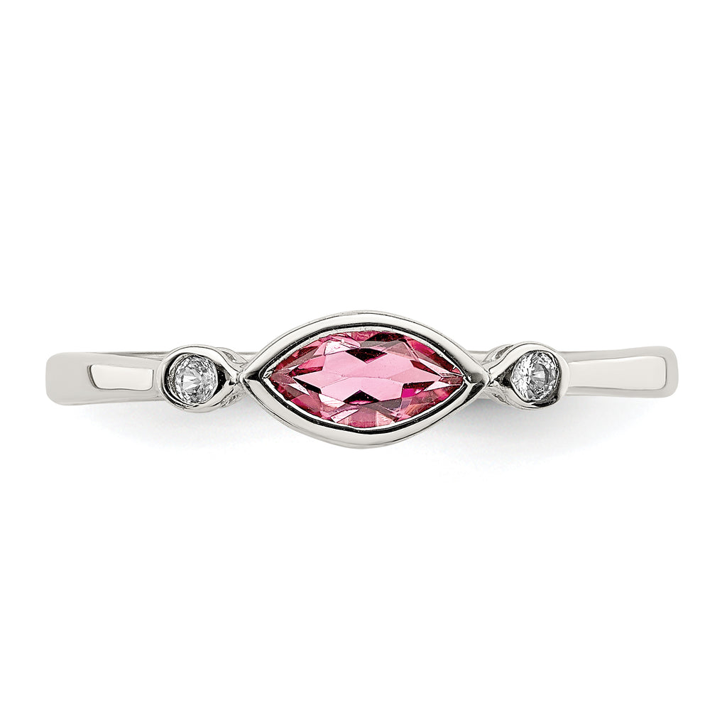 Sterling Silver Rhod-pltd Polished Pink Tourmaline/ White Topaz Ring