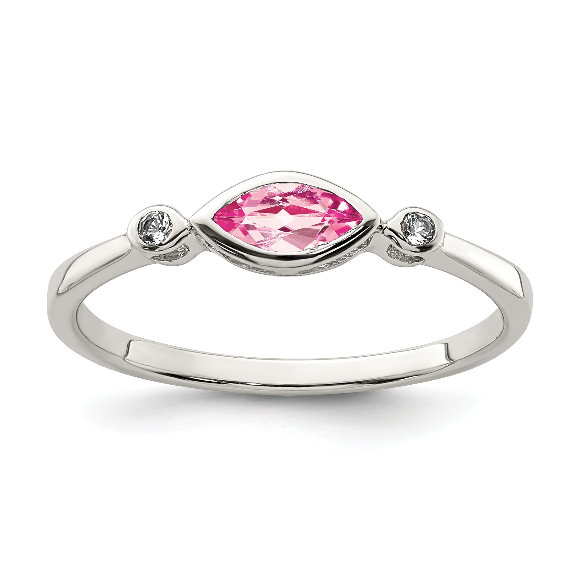 Sterling Silver Rhod-pltd Polished Pink Tourmaline/ White Topaz Ring Main image