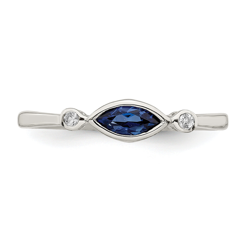 Sterling Silver Rhod-pltd Polished Created Sapphire/White Topaz Ring