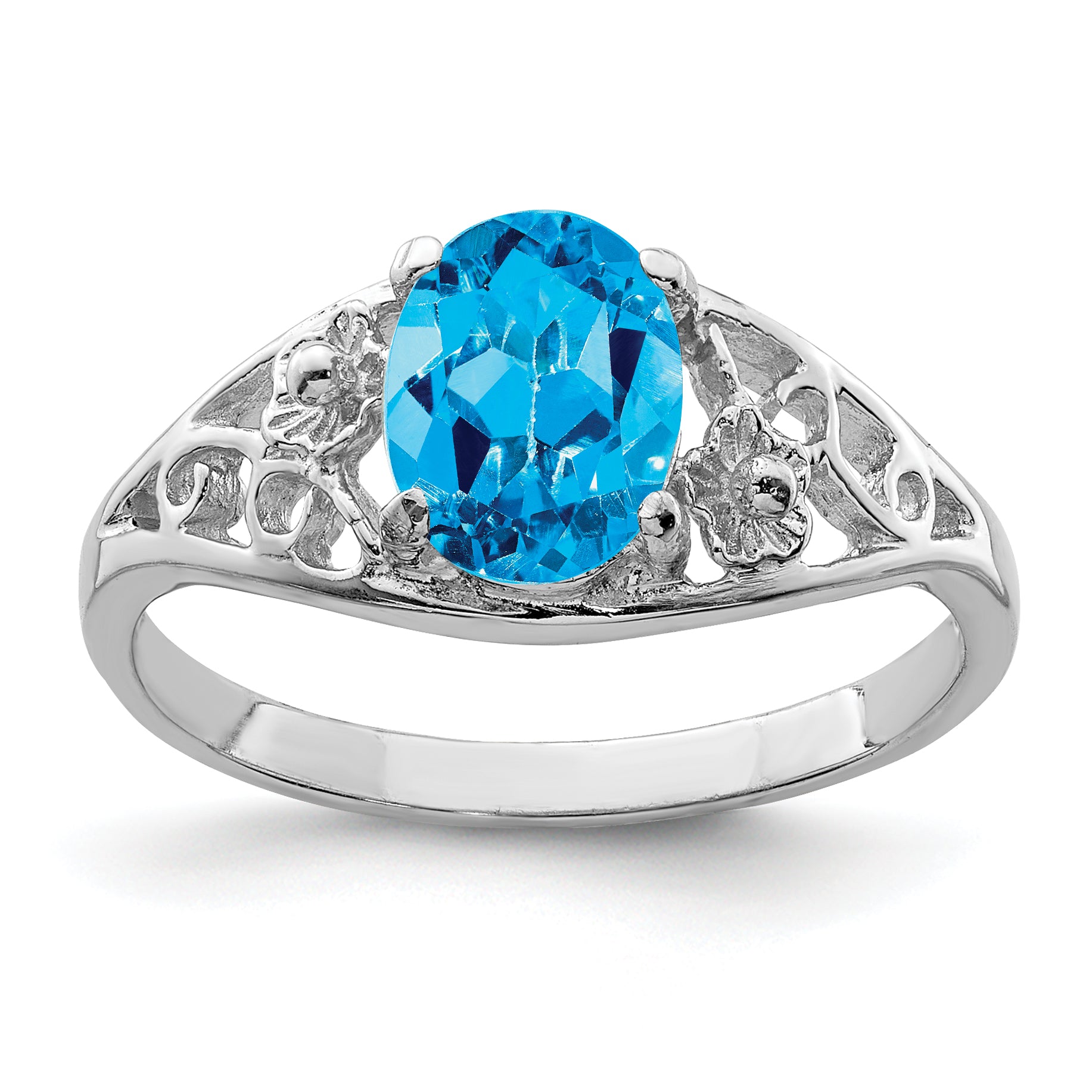 Sterling Silver Rhodium Blue Topaz Ring Main image