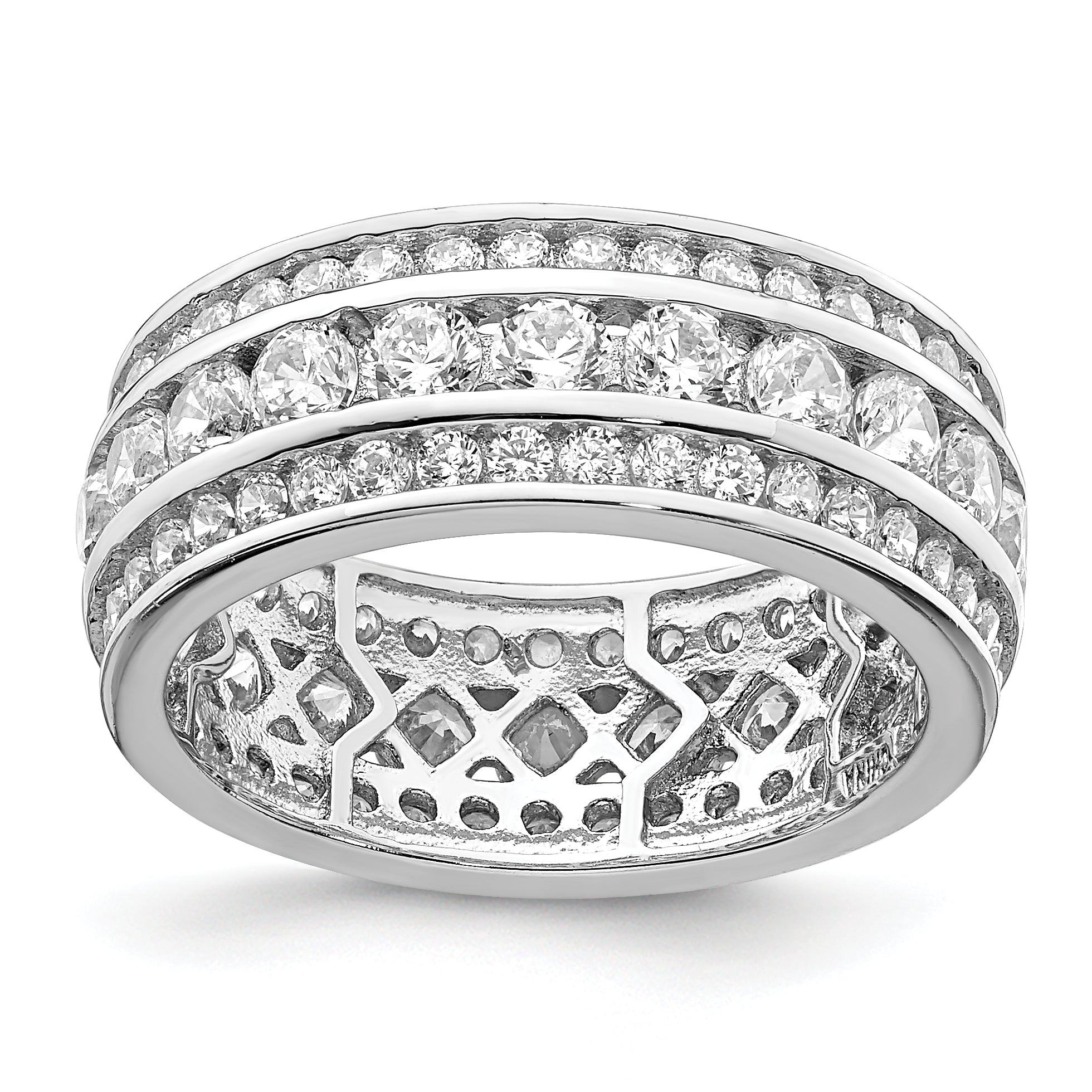 Sterling Silver Rhodium-plated CZ 3-row Eternity Ring Main image