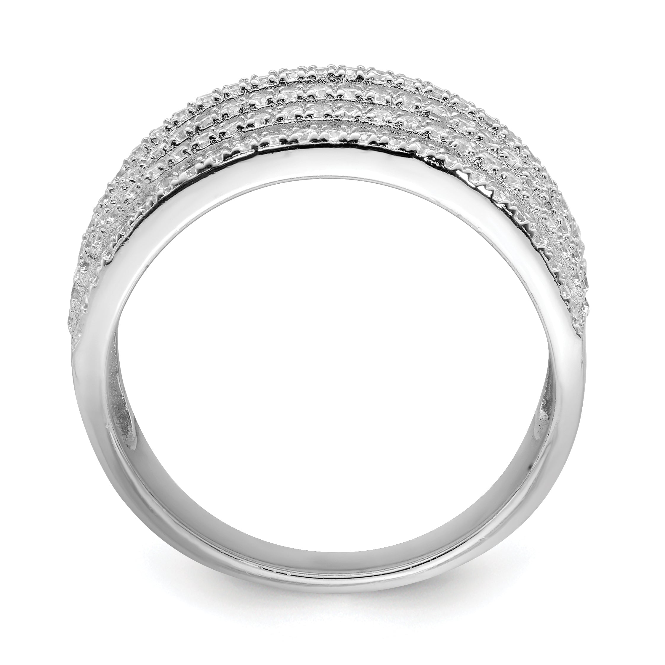 Sterling Silver Rhodium-plated CZ Wide Band Ring Secondary image