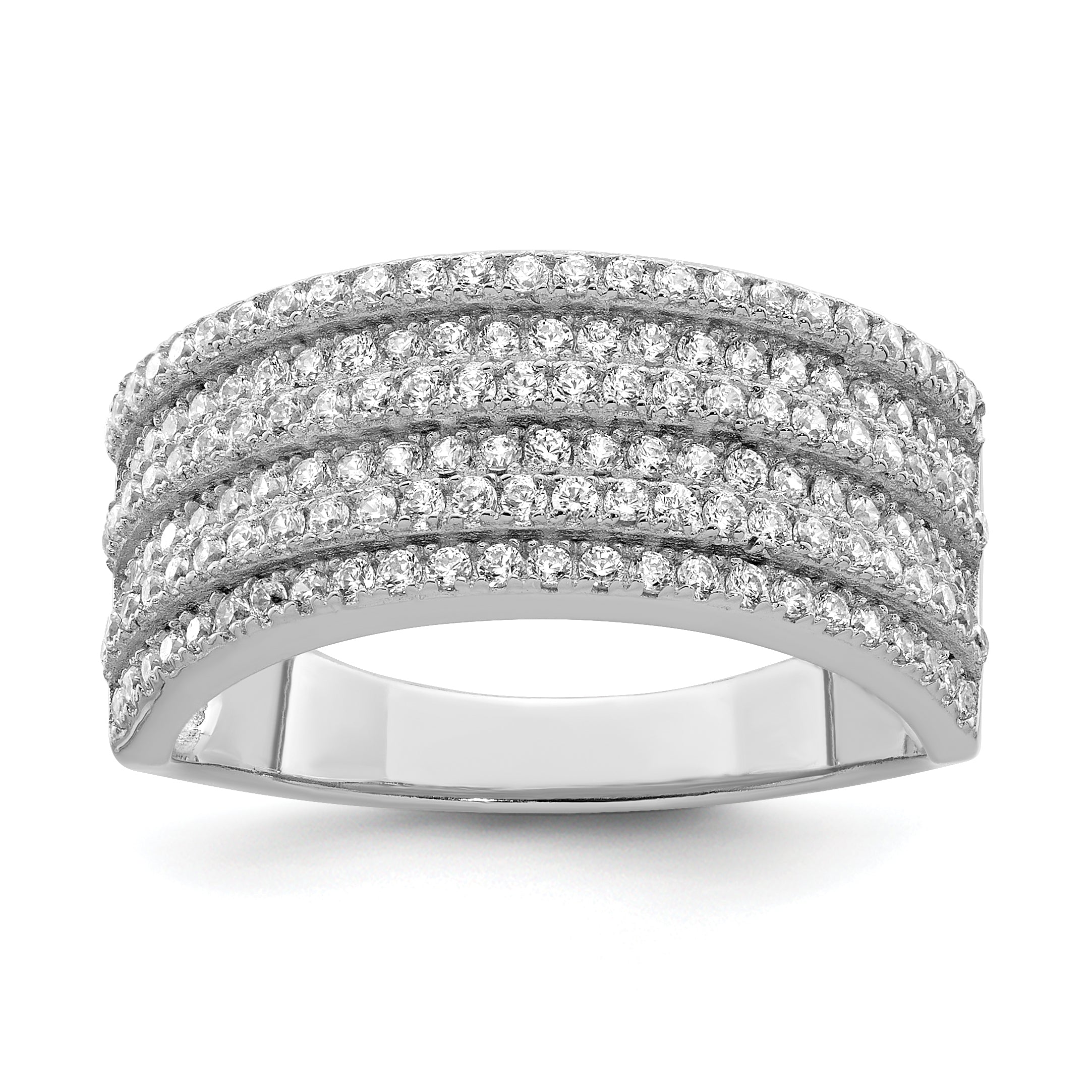 Sterling Silver Rhodium-plated CZ Wide Band Ring Main image