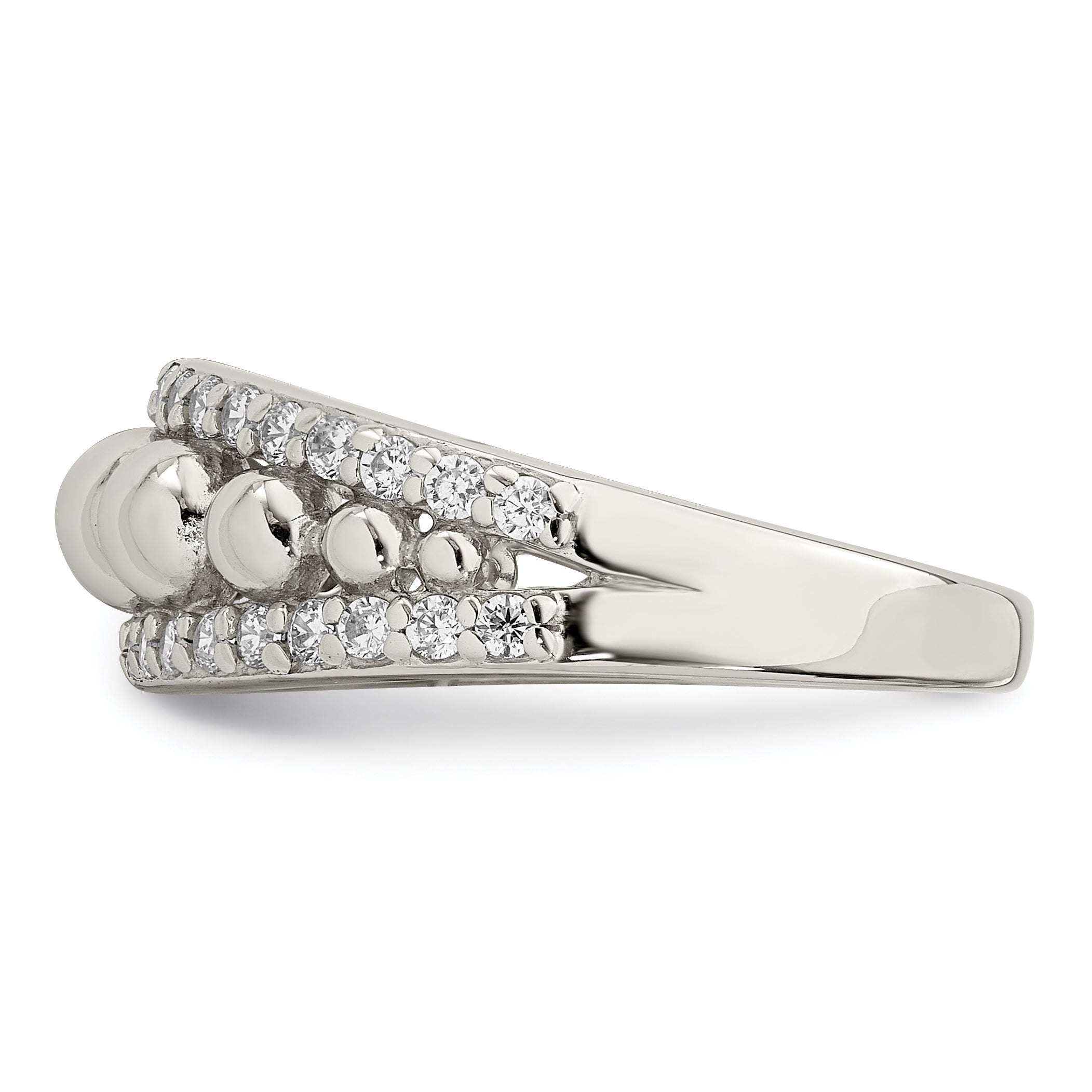 Sterling Silver CZ With Beads Ring