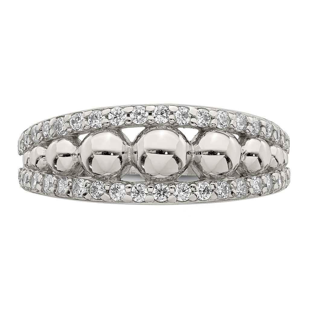 Sterling Silver CZ With Beads Ring