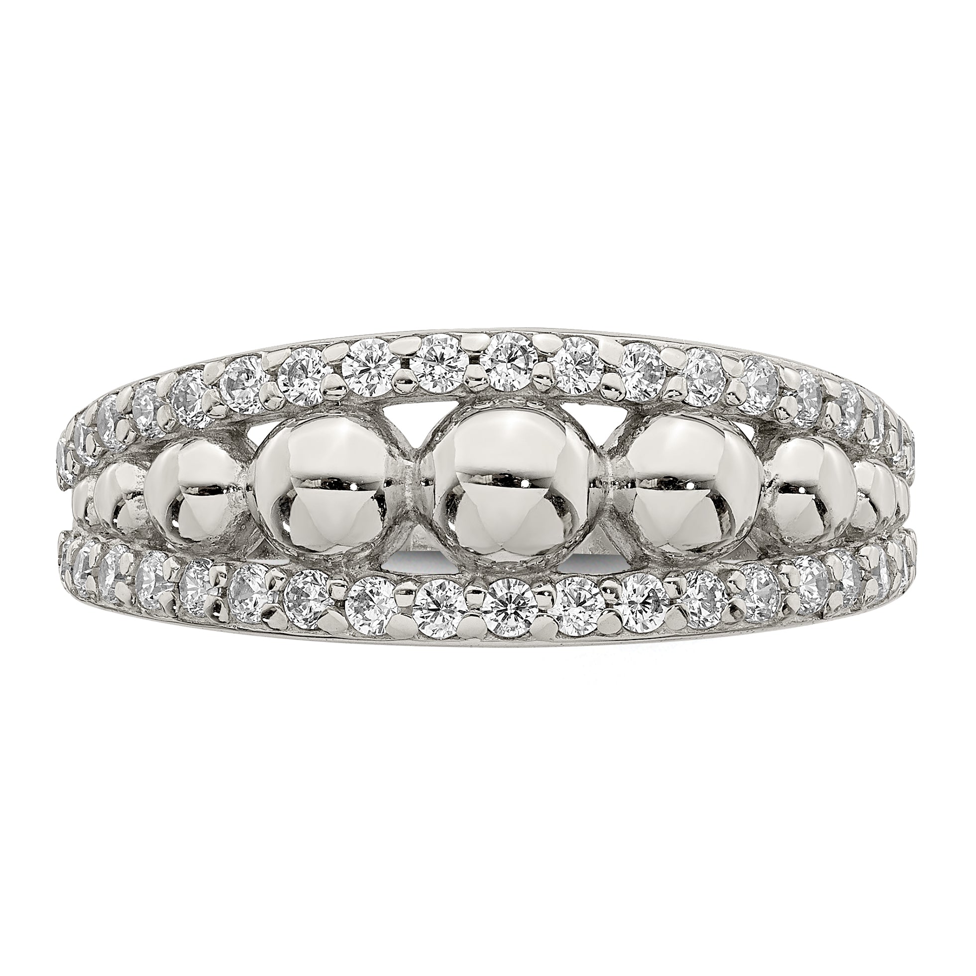 Sterling Silver CZ With Beads Ring