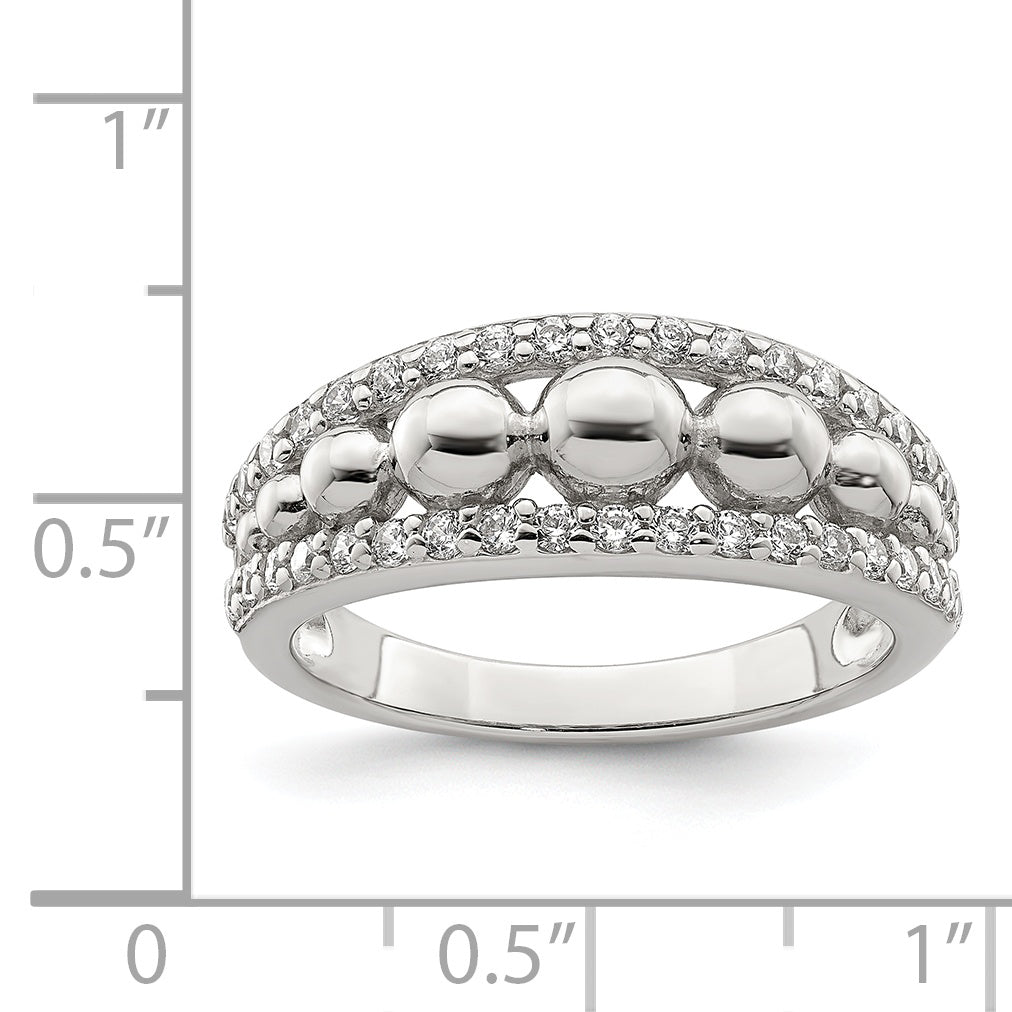 Sterling Silver CZ With Beads Ring