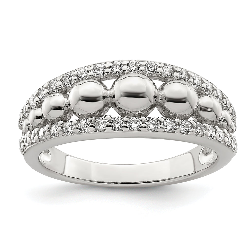 Sterling Silver CZ With Beads Ring