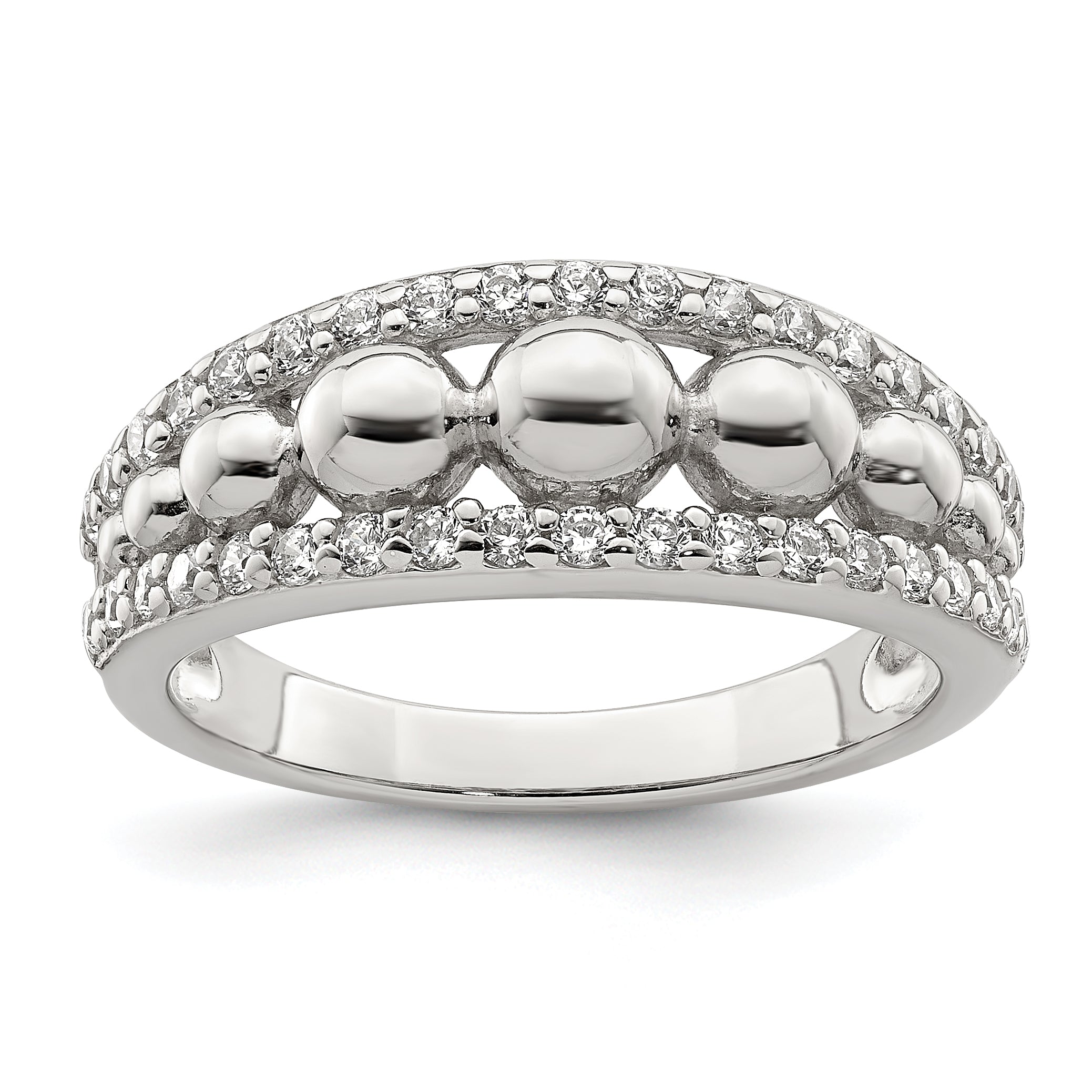 Sterling Silver CZ With Beads Ring