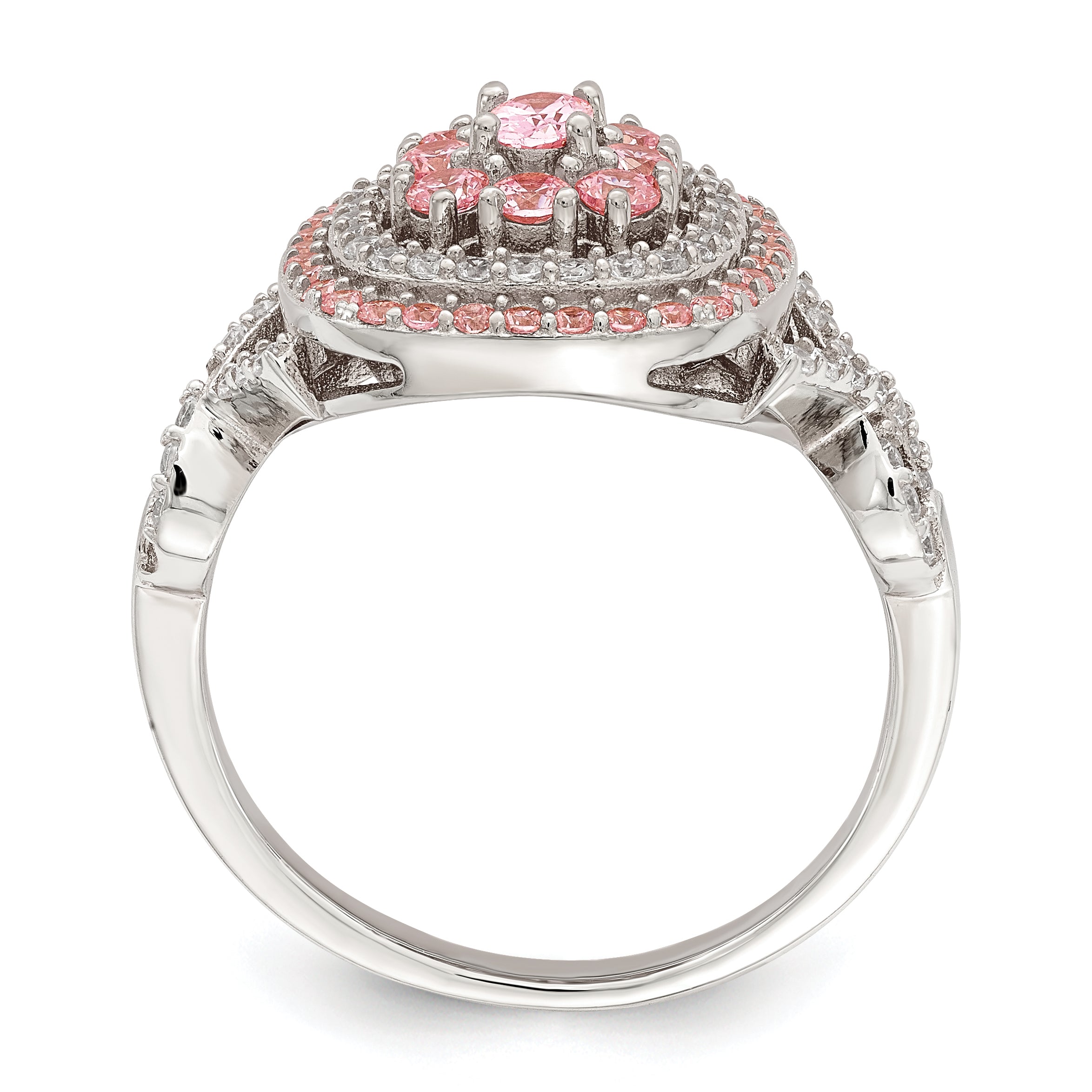 Sterling Silver Rose-plated Pink and White CZ Cushion Ring Secondary image
