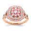 Sterling Silver Rose-plated Pink and White CZ Cushion Ring
