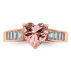 Sterling Silver Rose-plated Crystal Heart and White Cubic Zirconi Baguette Ring