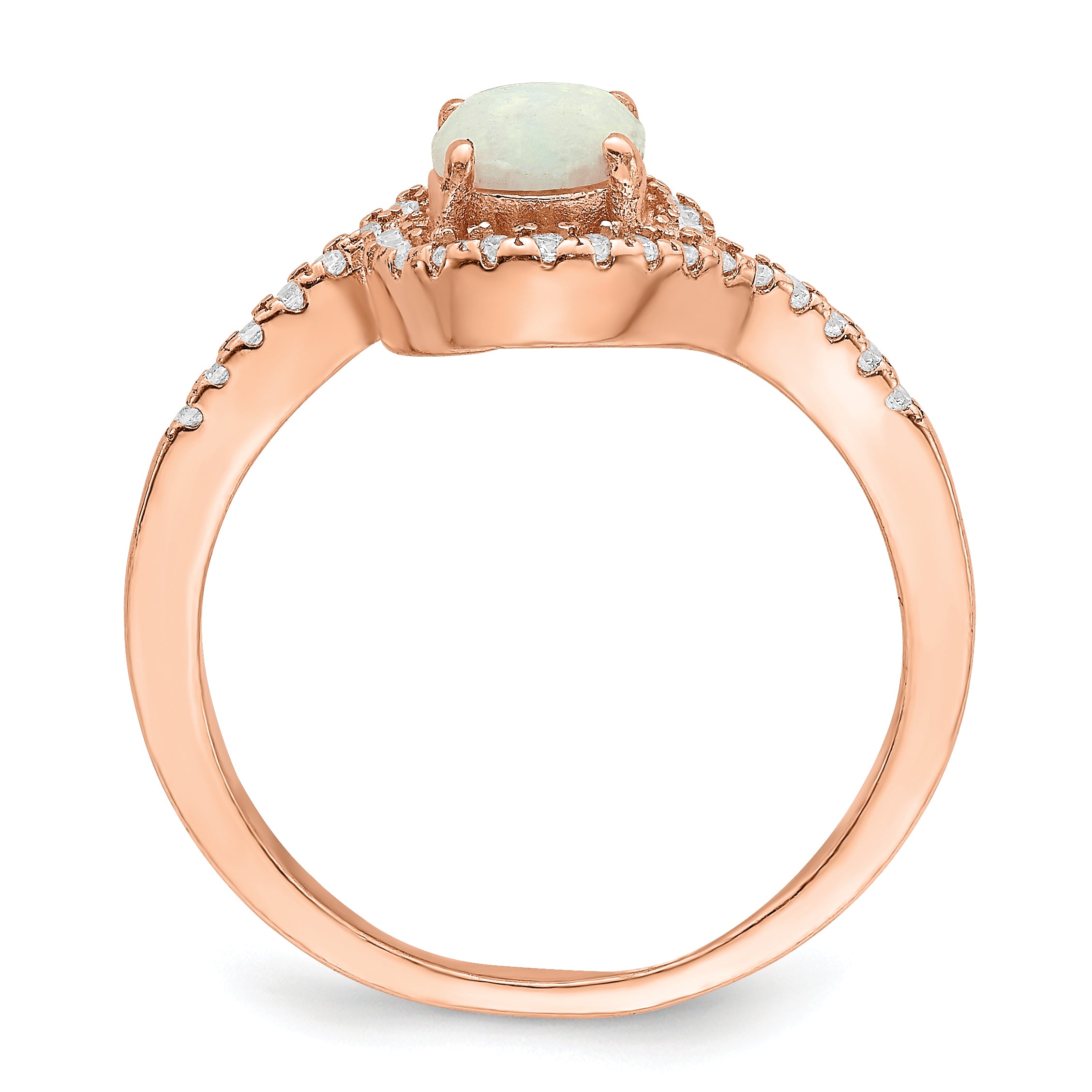 Sterling Silver Rose-tone Created Opal and CZ Halo Ring Secondary image