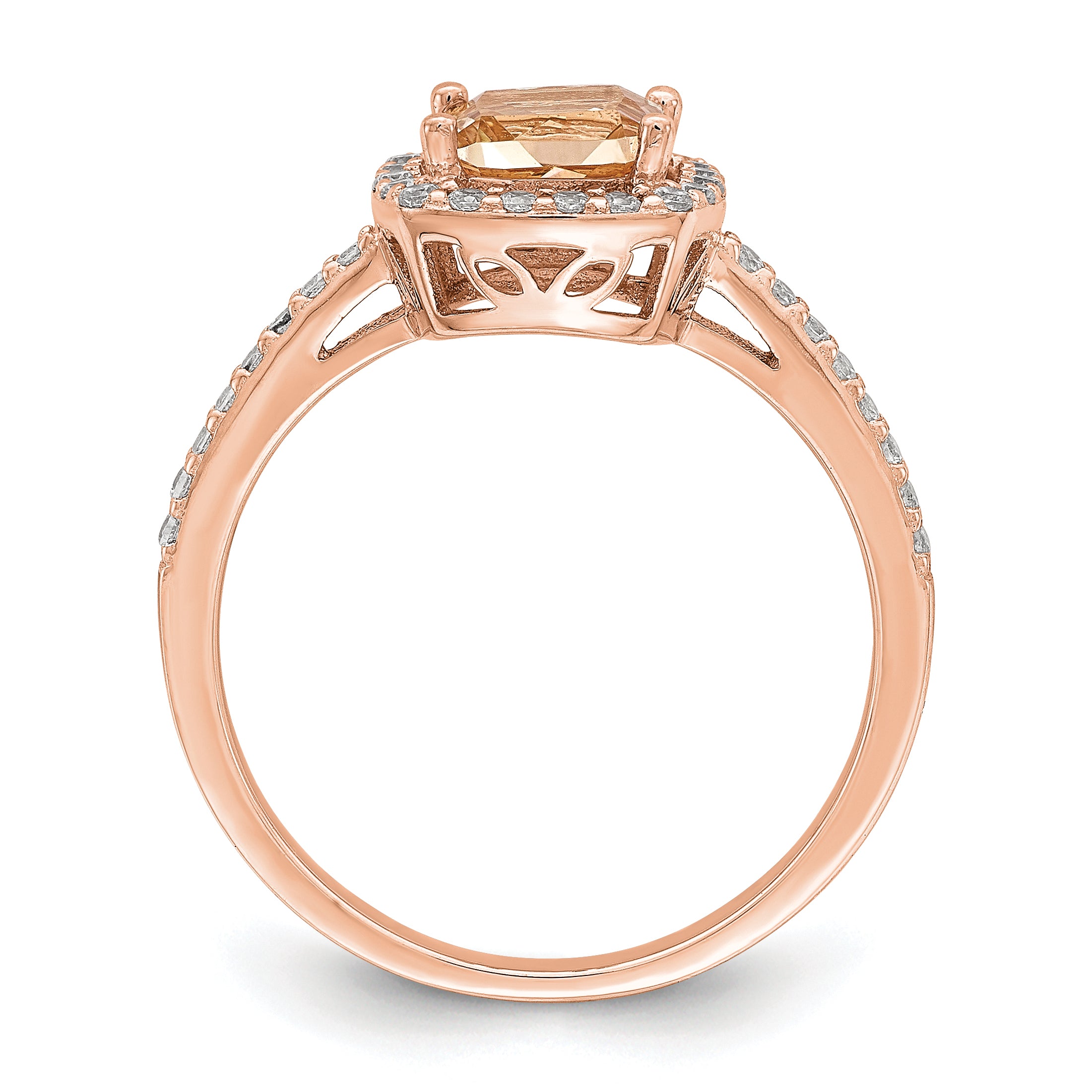 Sterling Silver Rose-tone Square Peach CZ Halo Ring Secondary image