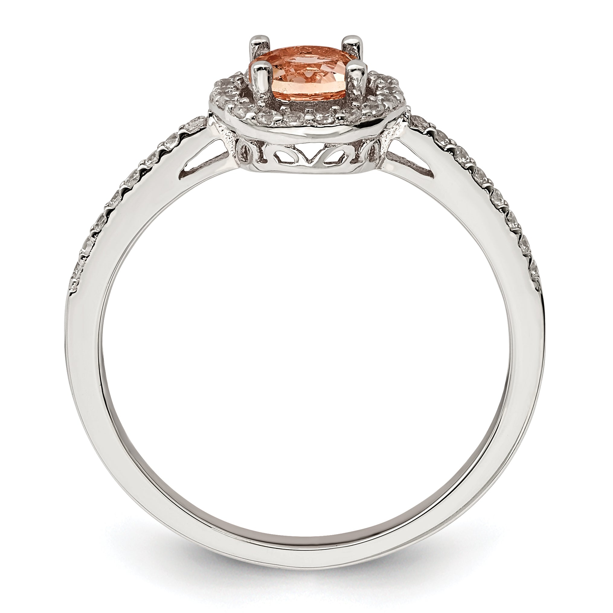 Sterling Silver Rose-tone Peach Cubic Zirconi Halo Ring Main image
